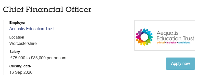Chief Financial Officer at Aequalis Education Trust in Worcestershire